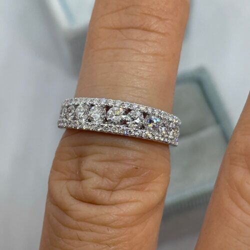 Bandeau de mariage 1,25 carat taille ronde en laboratoire créé diamant or blanc 14 carats taille 7 8 9 - Photo 1/8