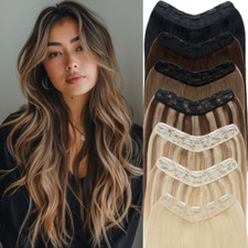 V-Shape Clip In Real Remy 100 Human Hair Extensions One Piece Full Head 12"-22"