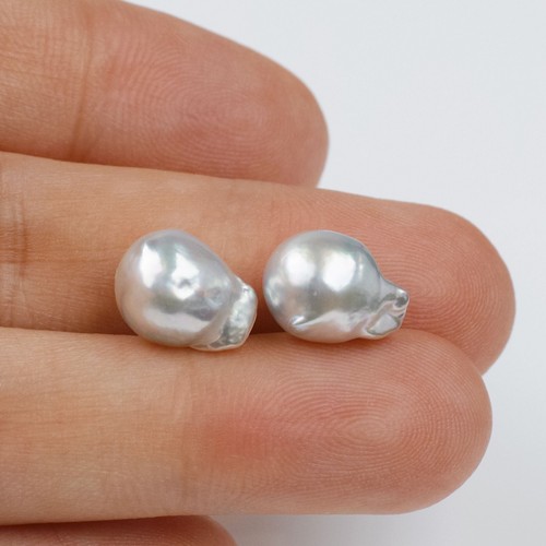 Silver 9.5-9.6mm Baroque Japanese Akoya Pearl Loose Pearl Undrilled,14.0 Carat - Picture 3 of 6