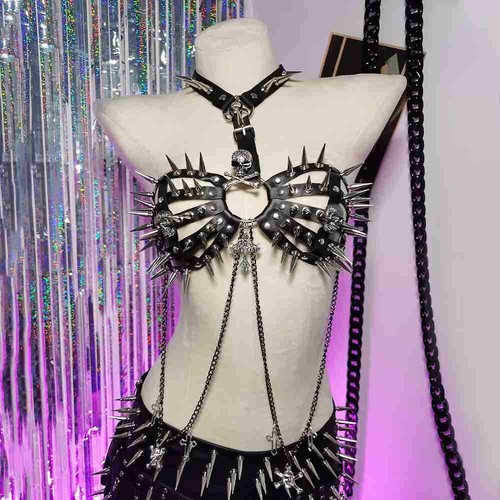 Harajuku Skull Spike Studded Rivet Grunge BDSM E-Girls Punk Rock Y2K TOPS Cross - Picture 13 of 15