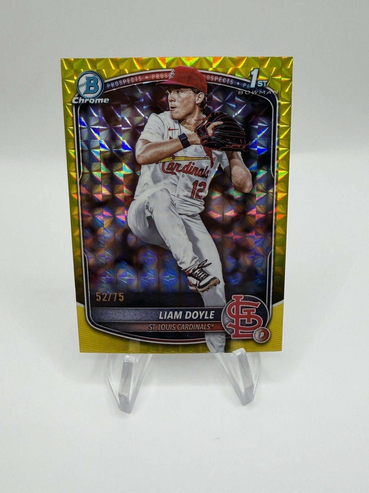 2025 Bowman Draft 1st Chrome Yellow Geometric #BDC-12 Liam Doyle 52/75 Cardinals