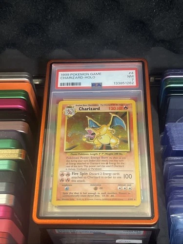 Base Set Charizard Holo PSA 7 004/102 with Mettalic Guard Pokemon Card NEW CERT