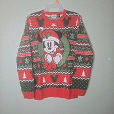 Disney Mickey Mouse Ugly Christmas Sweater Unisex sz S Red Green Holiday Crew