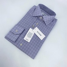 Eton Dress Shirt Mens S 15 - 38 Purple Check Signature Twill Slim Fit Button Up