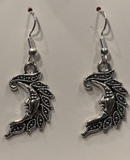 Silver Crescent Moon face Earrings Celestial/witchy/goth Handmade Gift For Her