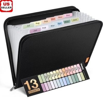 Zipper Closure Expanding File Folder 13 Pockets Durable Organizer A4 Sheets New