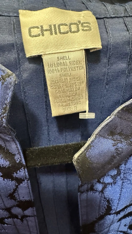 Chico's Open Front Blue Brocade Metallic L/Sleeve Jacket Blazer Sz 3 XL - Image 2 of 4