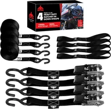 Heavy Duty Ratchet Tie down Straps Set, 1" X 15', 1500 Lbs Break Strength, 4 Sof
