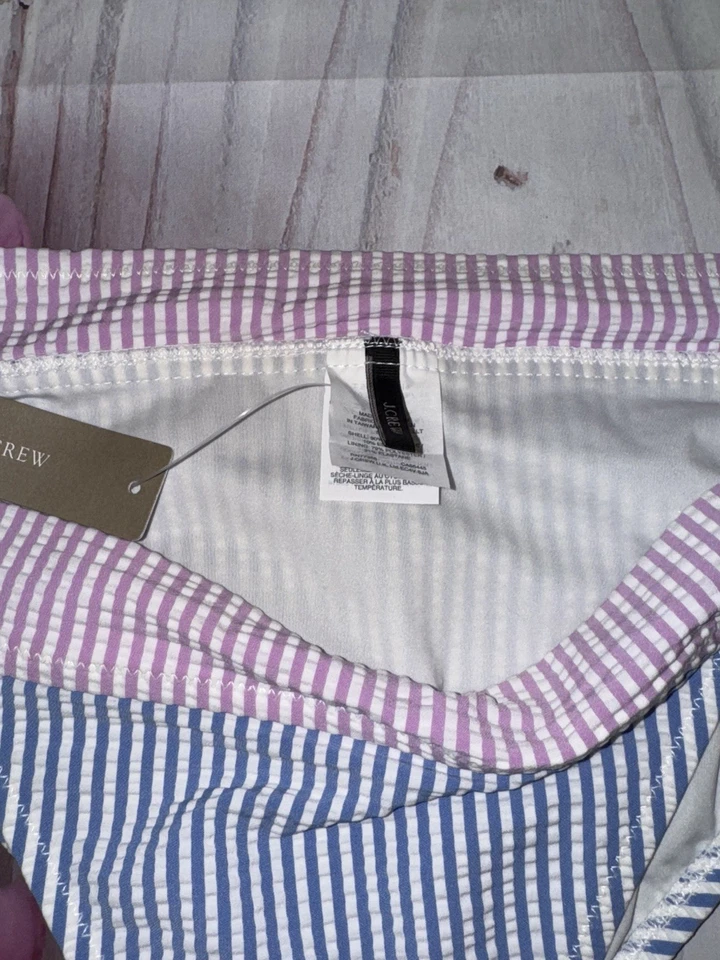 全新 J.Crew 女式比基尼底部中号条纹蓝色紫色白色 — 第 2/3 张图片