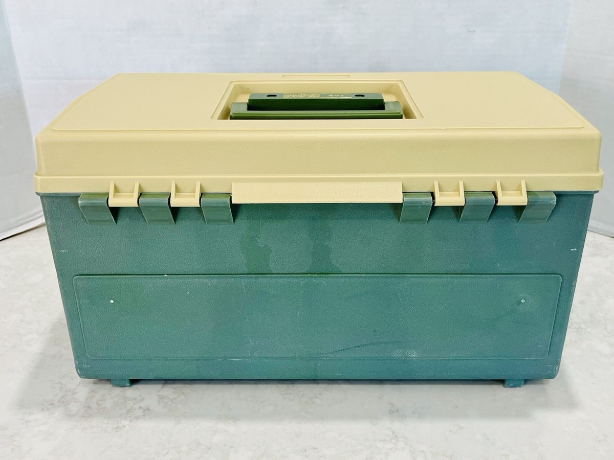 VTG Plano 707 Tackle Box Tan/Green 2 Drawer USA W/Top Storage