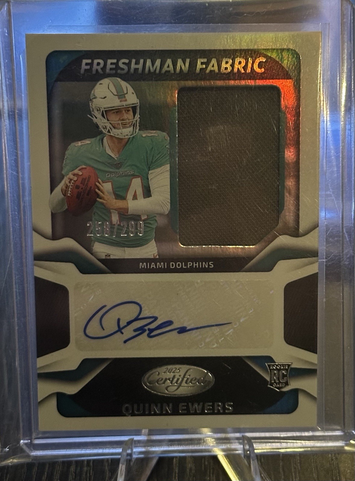 Quinn Ewers 2025 Panini Certified Freshman Fabric Auto RPA /299 Dolphins #258