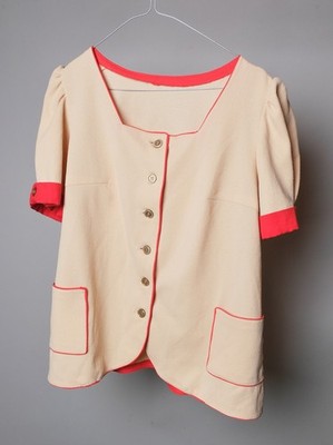 Vintage Bluse Weste M L 40 42 Beige rote Details 60er 70er Schneiderin Retro