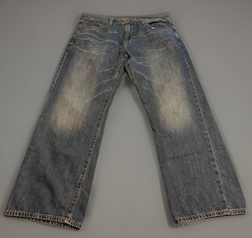 Pantalones de mezclilla American Eagle holgados azules para hombre 36x32 pierna recta lavado medio Foto 2 de 4