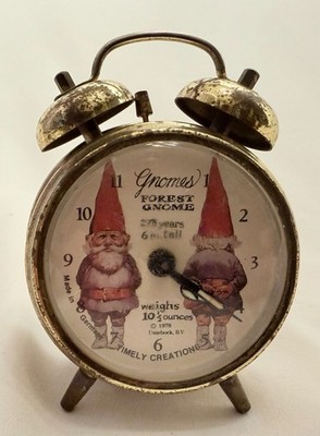 VTG 1978 RARE Timely Creations Forest Gnomes Germany Wind Up Alarm Clock WORKS
