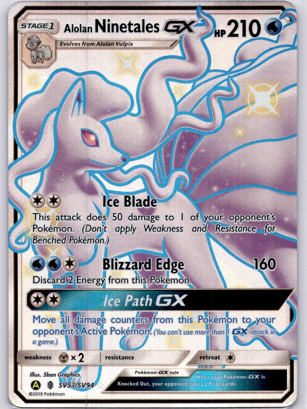 Alolan Ninetales GX SV53/SV94 Hidden Fates Shiny Vault Full Art Holo English