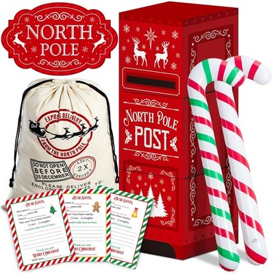10 PCS Christmas Letters To Santa Mailbox Kit North Pole Decor Party Sack