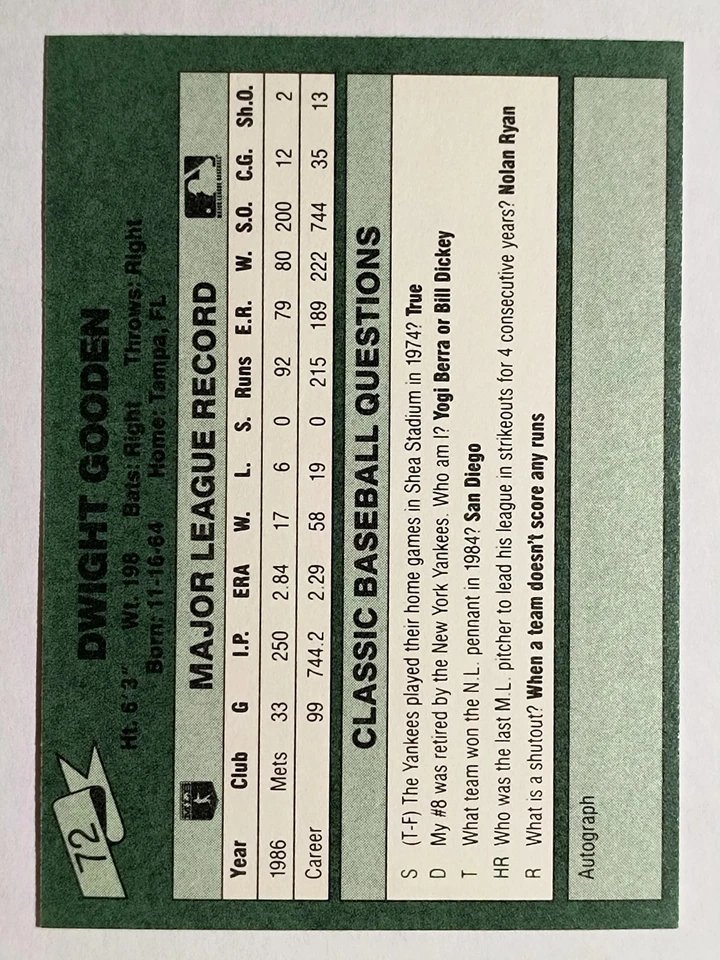 1987 Classic Game #72 Dwight Gooden - Image 2 of 2