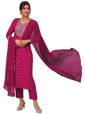 GoSriKi Women's Rayon Viscose Embroidered Straight Kurta with Pant  Dupatta