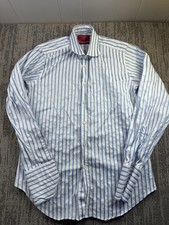 Charles Tyrwhitt Dress Shirt Mens 16 34/35 White Blue Stripe Slim Long Sleeve