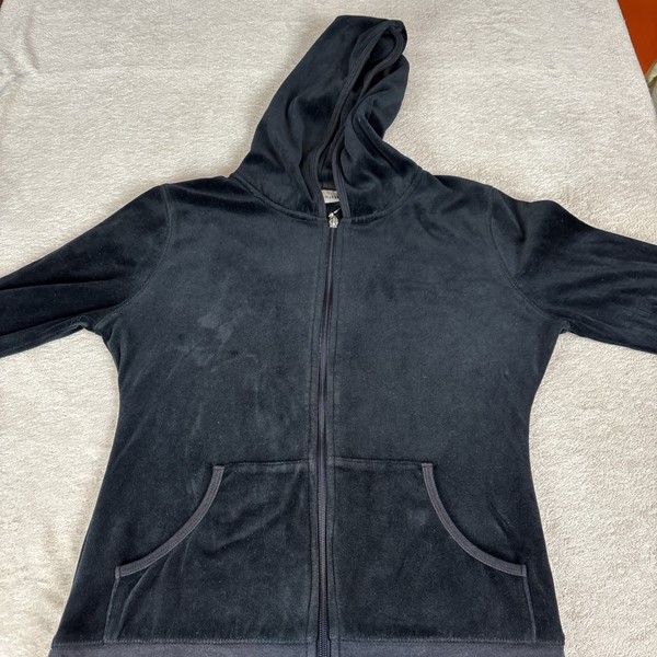 Sussan Velour Hoodie Womens M Black Full Zip Cozy Loungewear Athleisure Soft