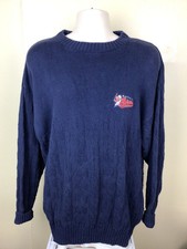 Vtg 80s 90s Buffalo Bisons Crewneck Sweater Blue XL 100% Cotton Made In USA Knit