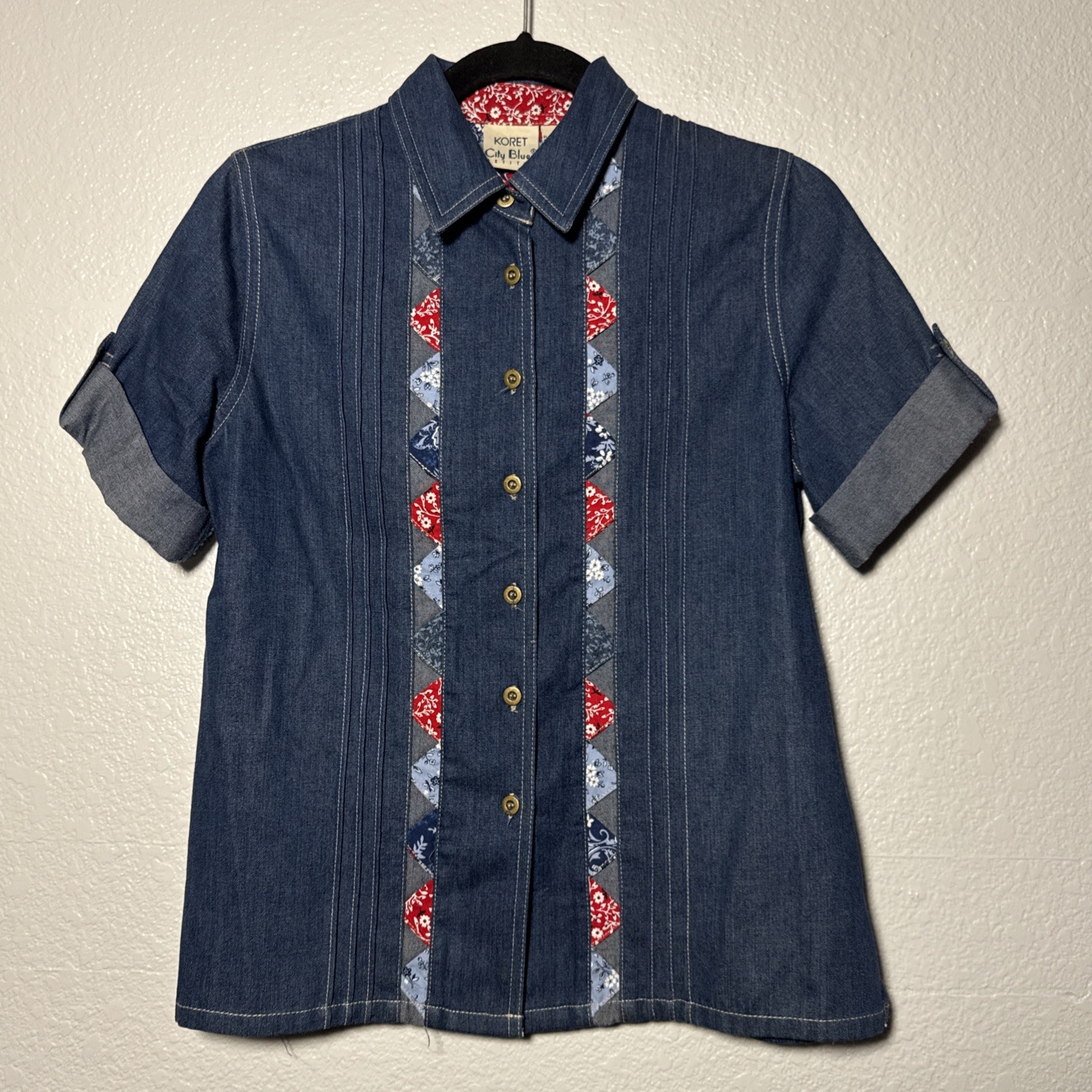 Vintage Western Patchwork Denim Button Down Shirt… - image 1