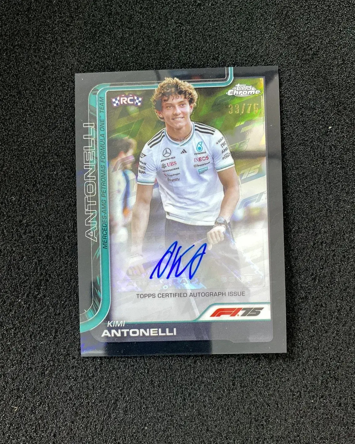 2025 Topps Chrome F1 75th Anniversary Kimi Antonelli RC Rookie Auto 33/75 NU69