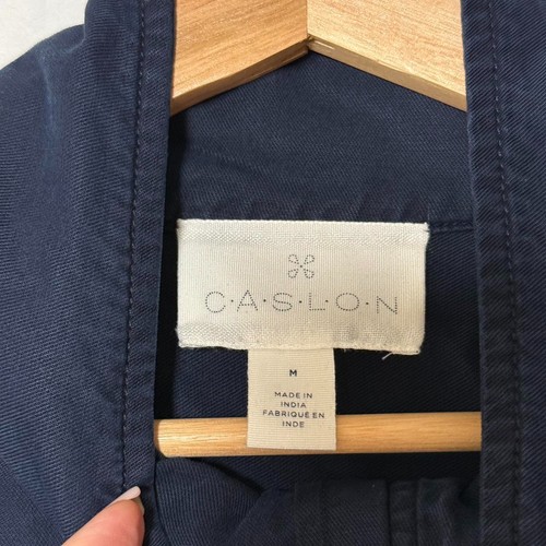 Caslon Crop Utility Jacket Womens Size M Navy Front Zip Snap Placket Cuff - Picture 2 of 8