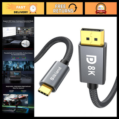 USB C to DisplayPort 1.4 Cable 8K 60Hz 4K 240Hz Thunderbolt 3/4, 6.6FT, Braided