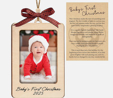 Baby's First Christmas Ornament 2025, Wooden Picture Frame Ornaments for Tree,