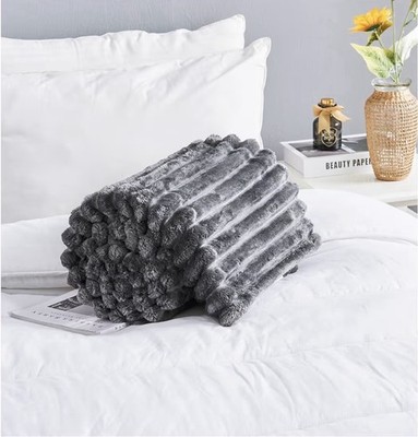 Luxus Jacquard Osum gerippter Überwurf 150 x 200 cm - anthrazit