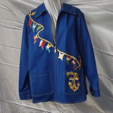 Bob Mackie Wearable Art Blue Embroidered Nautical Zip Front Collared Jacket S