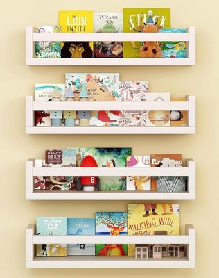 Set of 4 Wall-Mounted Kid's Bookshelf - White Floating Nursery