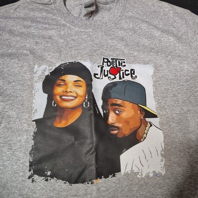 Poetic Justice 2Pac Janet Jackson Gray Crewneck T-shirt Size Medium NEW 