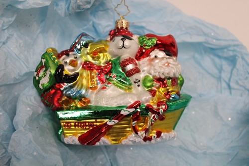 Whimsical Christopher Radko Santa in Boat Glass-Blown Ornament