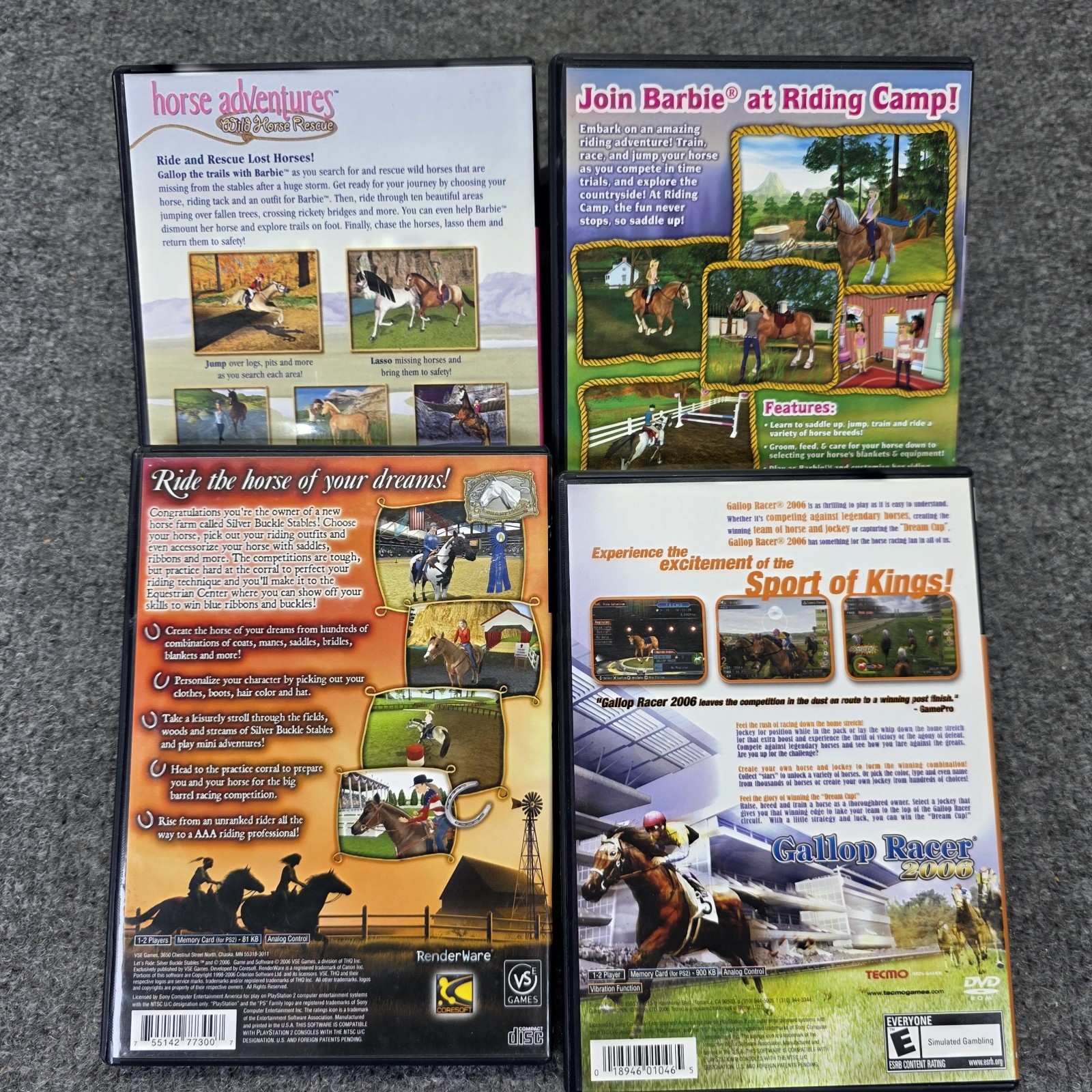 Lot Of 4 Ps2 Horse Games Gallop Racer, Lets Ride, Barbie Horse Adventures CIB 