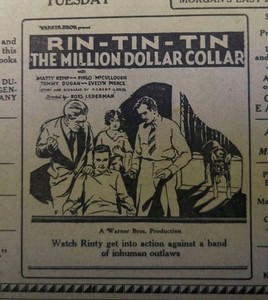 APR 20, 1929 NEWSPAPER PAGE #2312A- RIN-TIN-TIN IN " THE MILLION DOLLAR COLLAR"