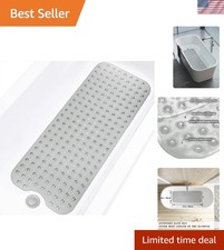 Clear Grey Anti-Slip Bath Mat with 200 Suction Cups - 39 x 16 Inch Oversized