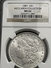 1887 Morgan Silver Dollar $1 NGC MS62 McClaren Collection - Toning