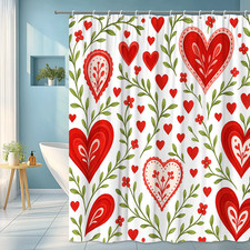 Red Floral Hearts Shower Curtain for Bathroom Decor