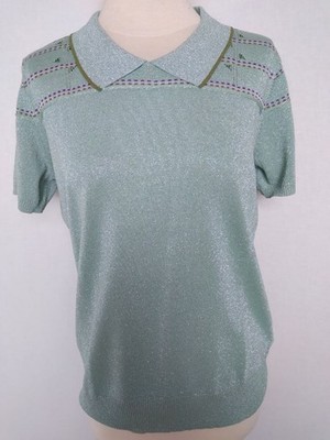 Damen Sommer Pulli Oberteil mintgrün/silber Glitzer Viskose OVANTI  GLOW Gr.42