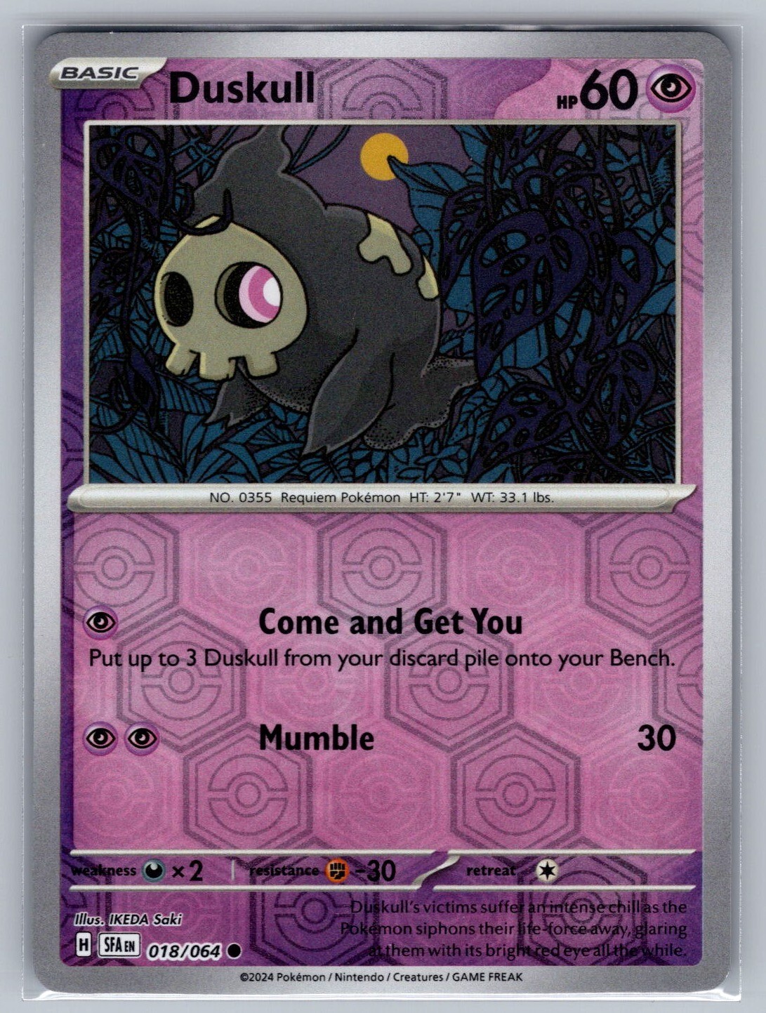 Duskull 018/064 Common Shrouded Fable Pokemon Reverse Holo Near Mint