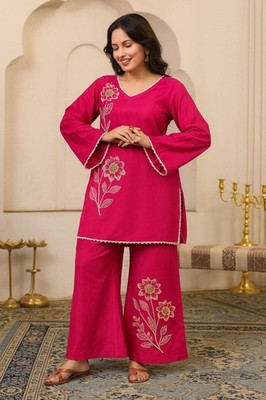 Women's Pink Floral Embroidered Kurta Pant Set | Indian Ethnic Wear (NF-99)