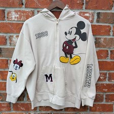 Disney Mickey Mouse Zip Up Hoodie Womens XL Ivory Graphic 1928 Pluto Minnie