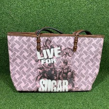 Juicy Couture Live For Sugar Pink Monogram Tote Bag Y2K Canvas Leather Trim