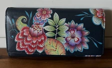 Anuschka Hand Painted RFID Leather Retro Bouquet Checkbook Wallet