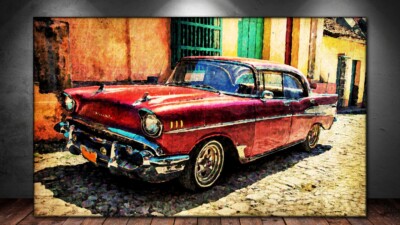 LEINWAND BILD ER XXL POP ART CHEVROLET KUBA AUTO OLDTIMER ABSTRAKT BUNT POSTER 