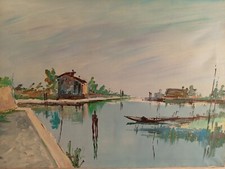 LEONIDA STEFFILONGO 1924-2006 OPERA DIPINTA AD OLIO SU TELA VENEZIA ANNI '50 ART