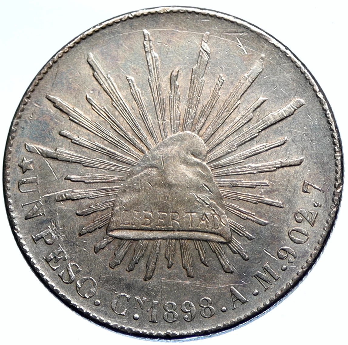 1898 Mo AM MEXICO Large Eagle Sun Antique OLD Mexican Silver Peso.