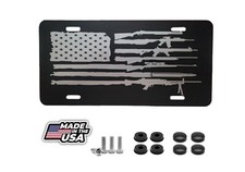 American Flag Guns License Plate Silver Flag Matte Black Aluminum Plate